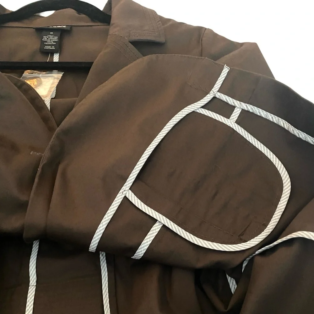 Lane Bryant Notch Lapel Blazer 18 Brown Lined Short Cotton 2 Button Jacket